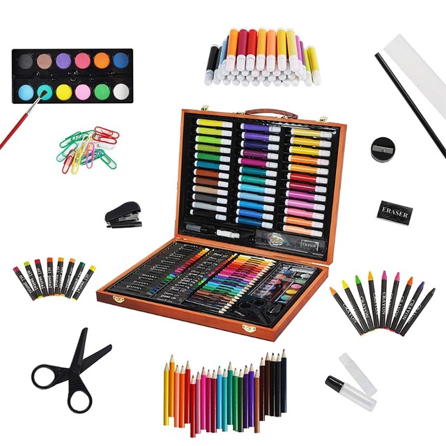 150 Pieces Kids Deluxe Artist Drawing Painting Set Portable Wooden Case  with Oil Pastels Crayons Colored Pencils Marker - AliExpress